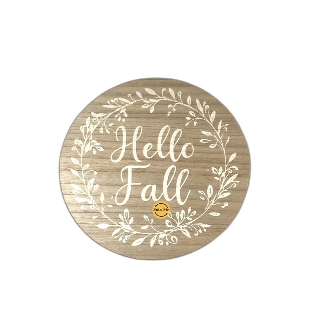 New Hello Fall Printed Wooden Distressed Lazy Susan Turntable